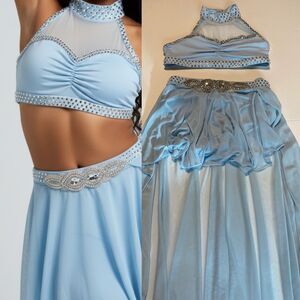 Body wrapper solo custom Dance costume 2 piece light blue maxi Skirt top MC 8/10